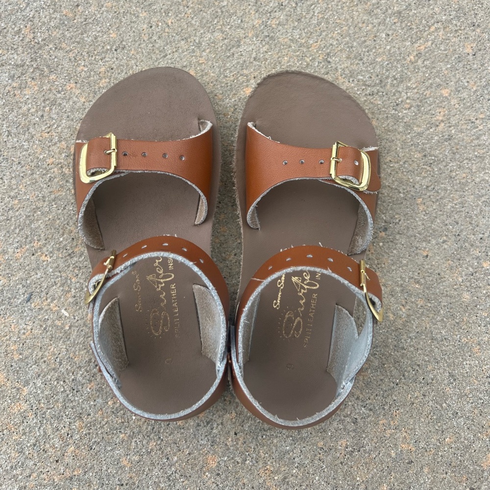 Sun San Surfer Brown Leather Kids Sandals sz 9